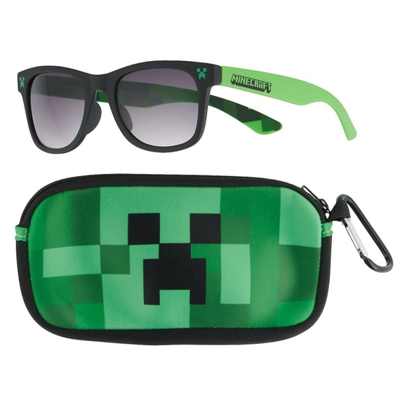 NWT Boys Minecraft Creeper 100% UV Protection Glasses & Case Set - Picture 1 of 9